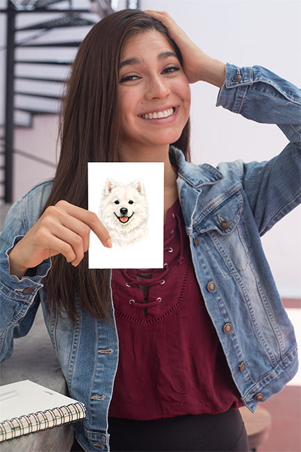 Samoyed Watercolor Print Dog Notecard | 4x6 Blank Inside | Cute Pet Lover Stationery