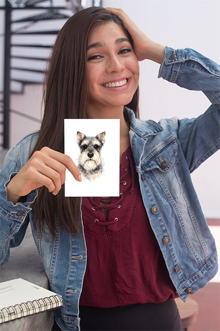 Schnauzer Watercolor Print Dog Notecard | 4x6 Blank Inside | Cute Pet Lover Stationery