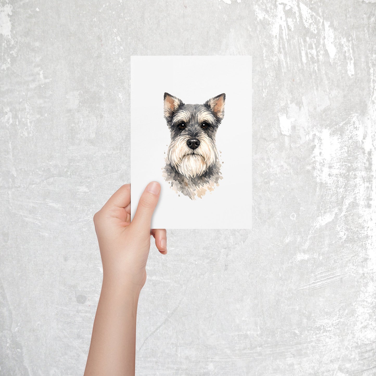 Schnauzer Watercolor Print Dog Notecard | 4x6 Blank Inside | Cute Pet Lover Stationery