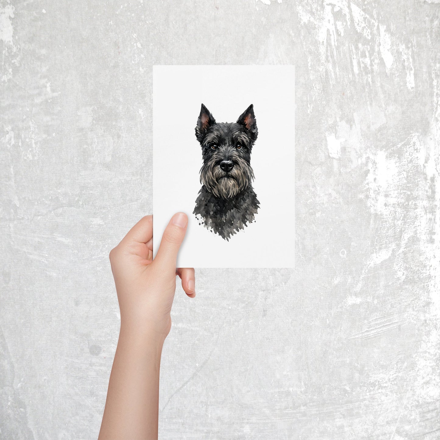 Schnauzer Watercolor Print Dog Notecard | 4x6 Blank Inside | Cute Pet Lover Stationery