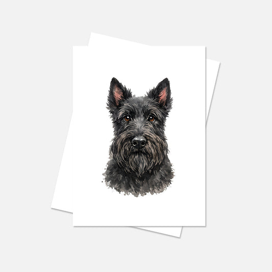 Scottish Terrier Watercolor Print Dog Notecard | 4x6 Blank Inside | Cute Pet Lover Stationery