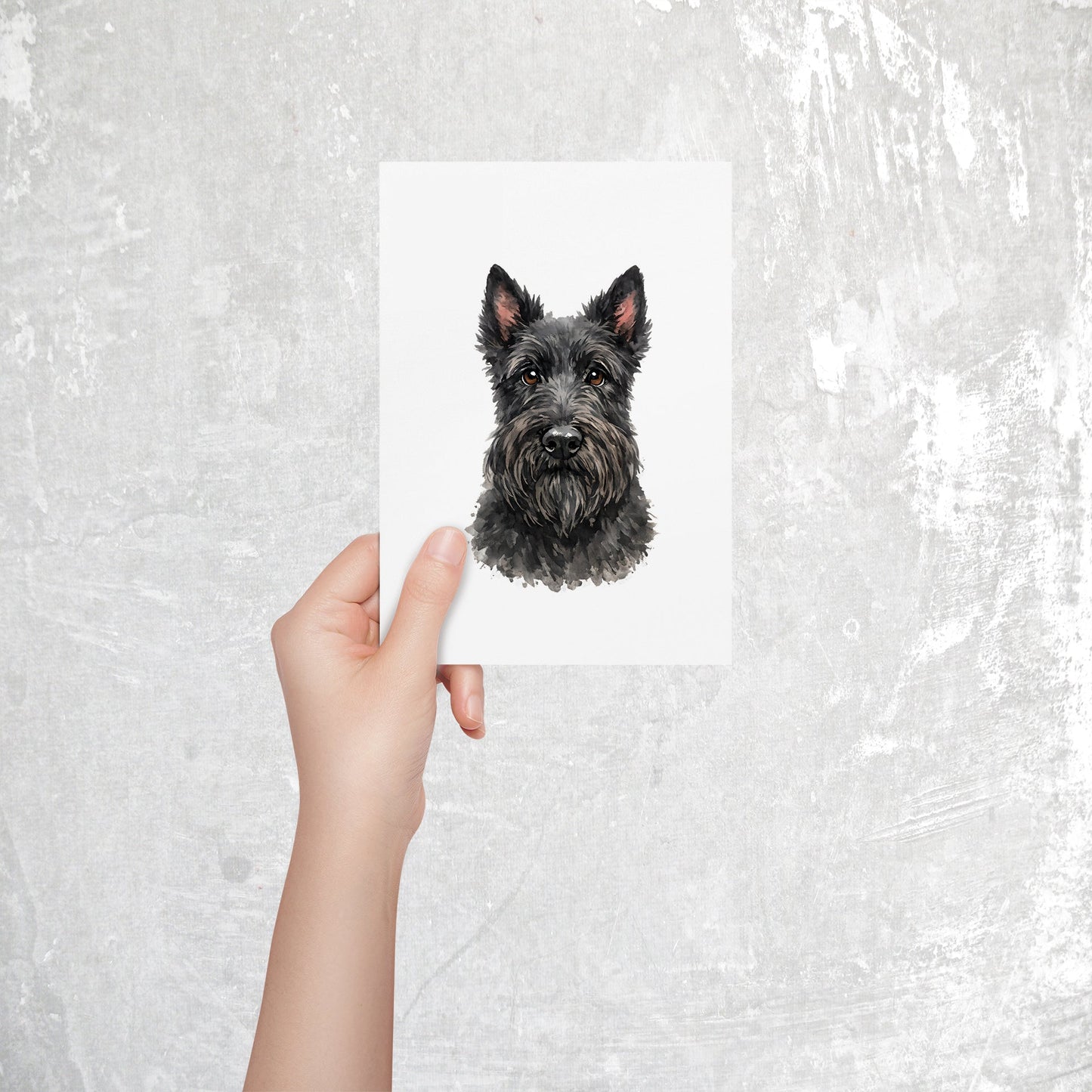 Scottish Terrier Watercolor Print Dog Notecard | 4x6 Blank Inside | Cute Pet Lover Stationery