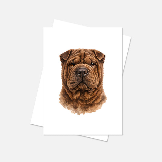 Shar Pei Watercolor Print Dog Notecard | 4x6 Blank Inside | Cute Pet Lover Stationery