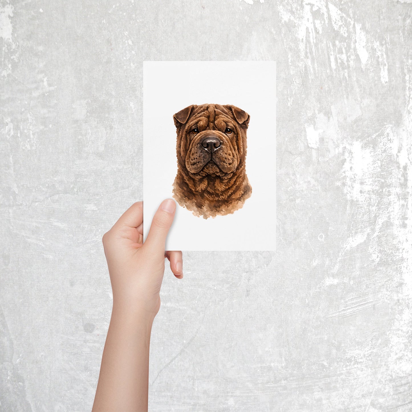 Shar Pei Watercolor Print Dog Notecard | 4x6 Blank Inside | Cute Pet Lover Stationery