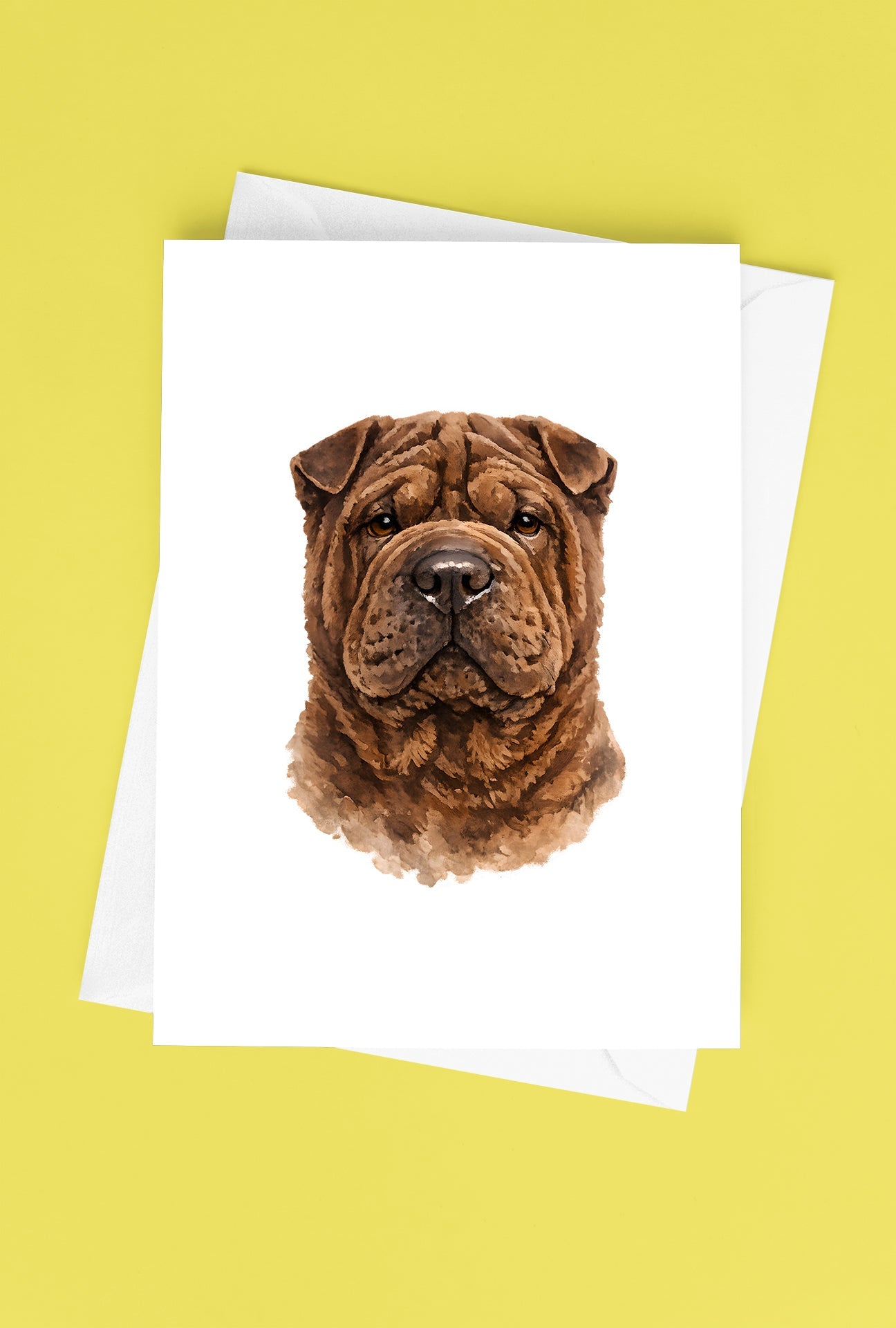 Shar Pei Watercolor Print Dog Notecard | 4x6 Blank Inside | Cute Pet Lover Stationery