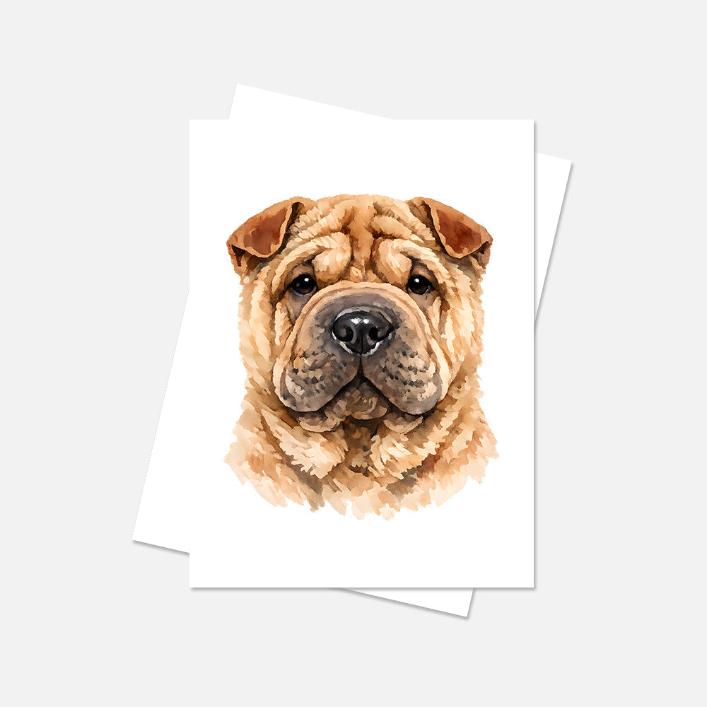 Shar Pei Watercolor Print Dog Notecard | 4x6 Blank Inside | Cute Pet Lover Stationery