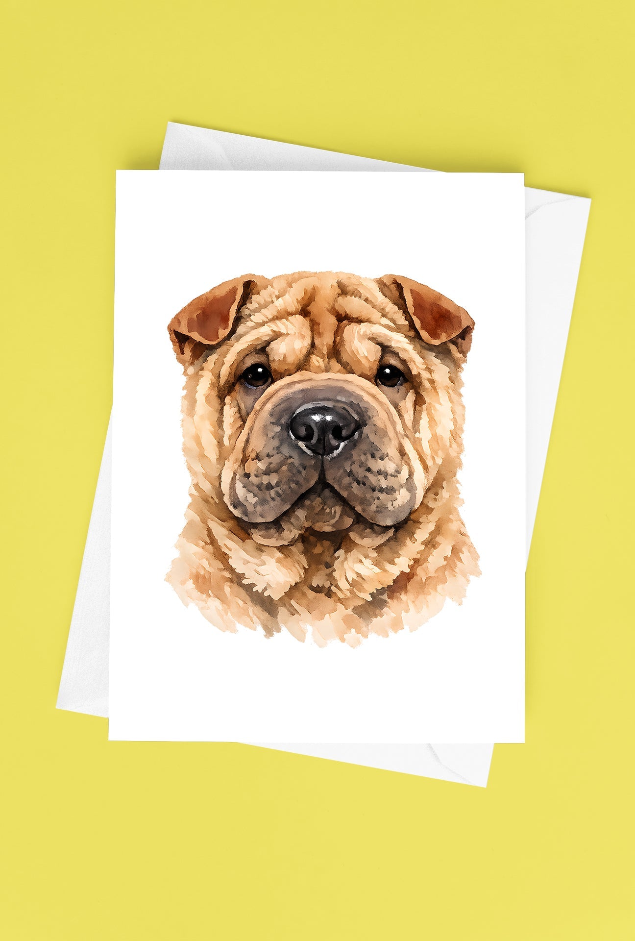 Shar Pei Watercolor Print Dog Notecard | 4x6 Blank Inside | Cute Pet Lover Stationery