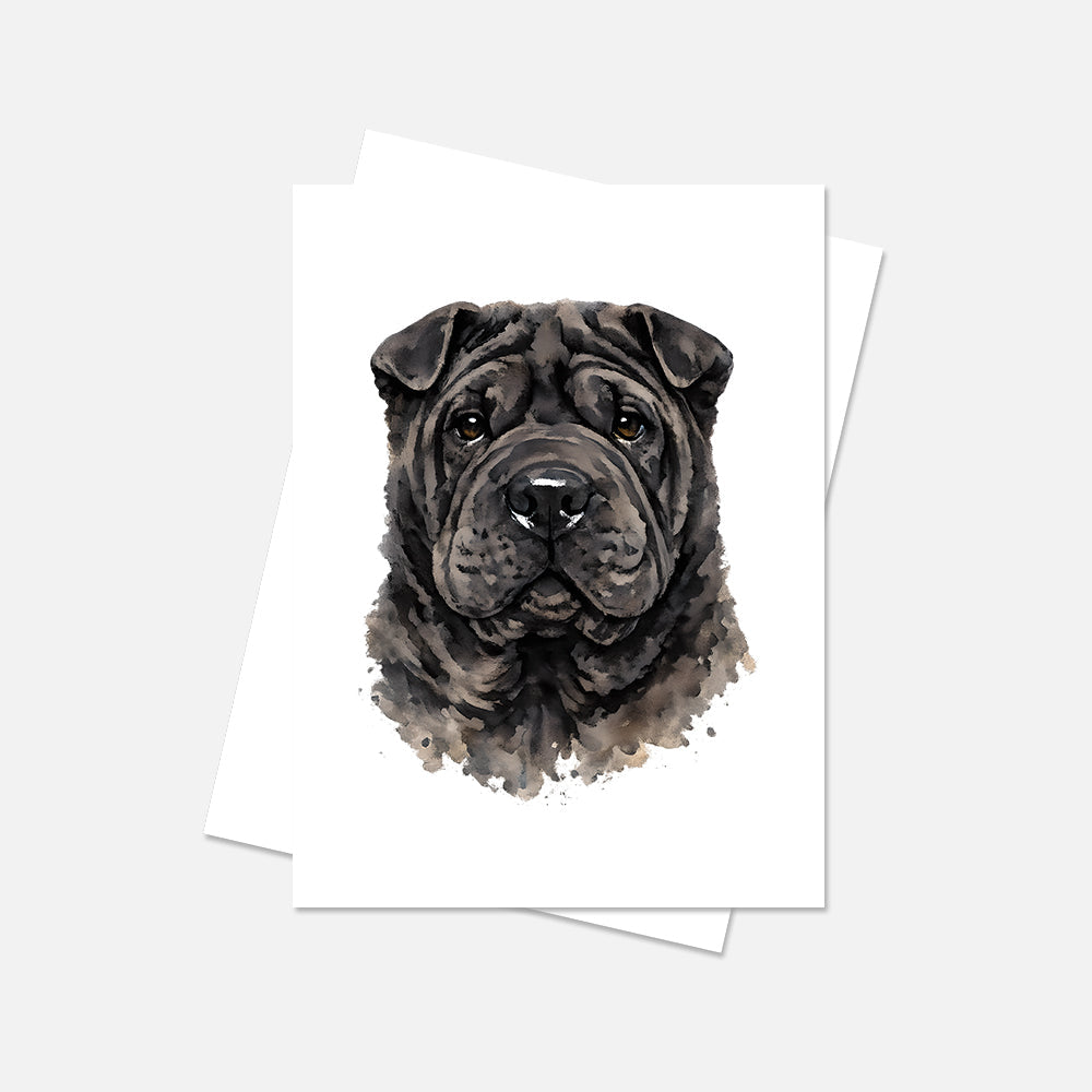 Shar Pei Watercolor Print Dog Notecard | 4x6 Blank Inside | Cute Pet Lover Stationery