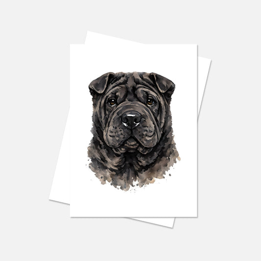 Shar Pei Watercolor Print Dog Notecard | 4x6 Blank Inside | Cute Pet Lover Stationery