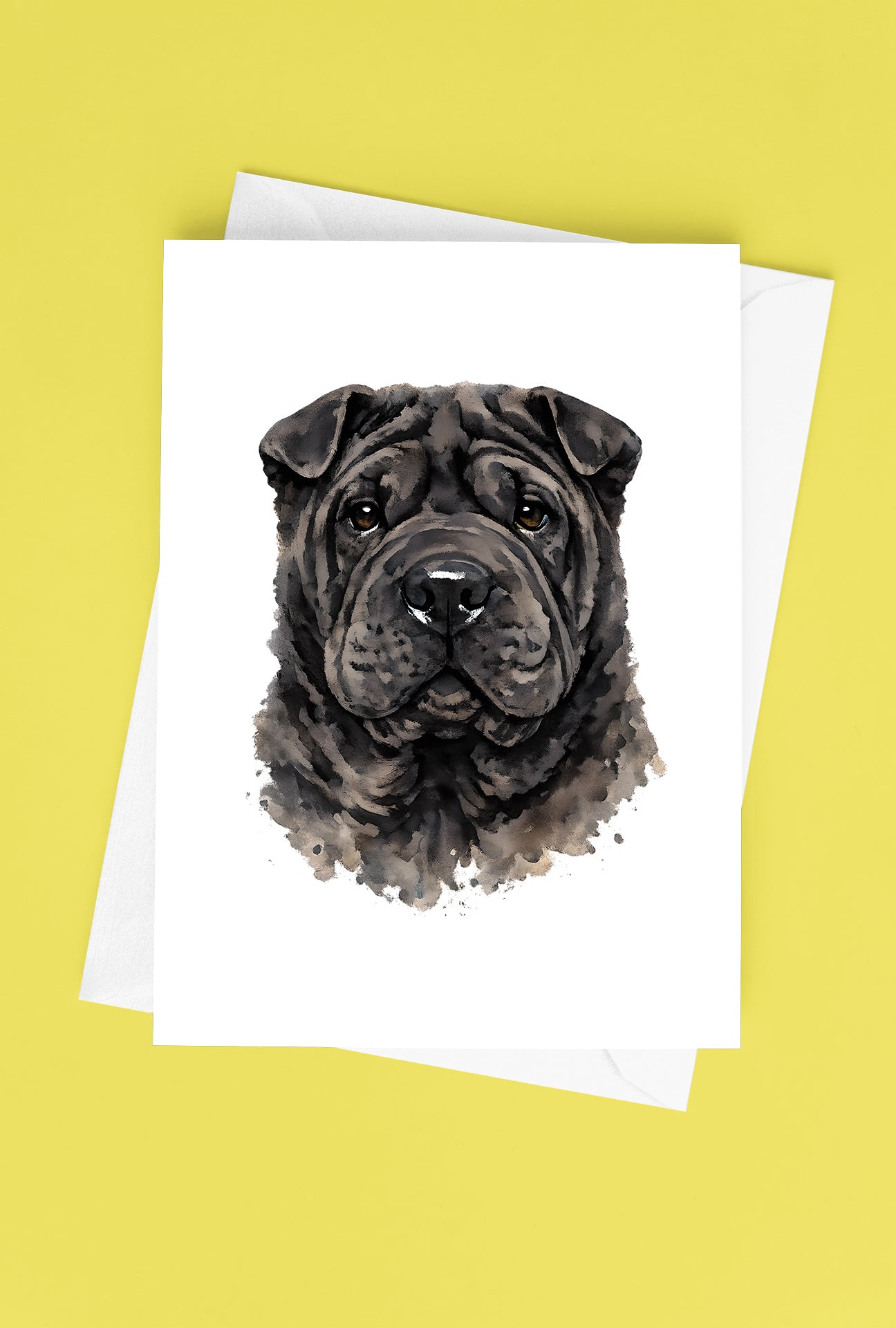 Shar Pei Watercolor Print Dog Notecard | 4x6 Blank Inside | Cute Pet Lover Stationery