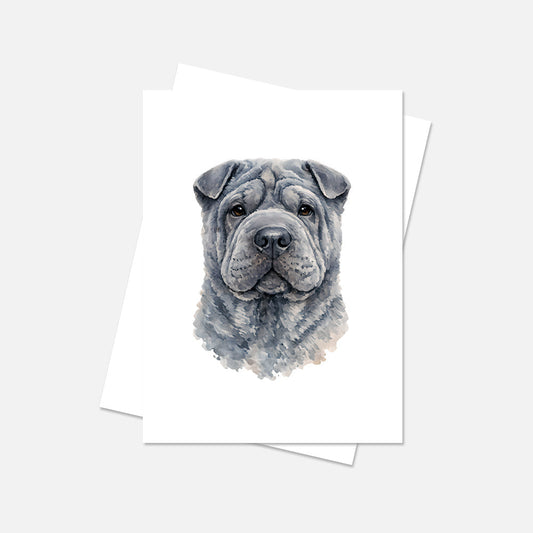 Shar Pei Watercolor Print Dog Notecard | 4x6 Blank Inside | Cute Pet Lover Stationery