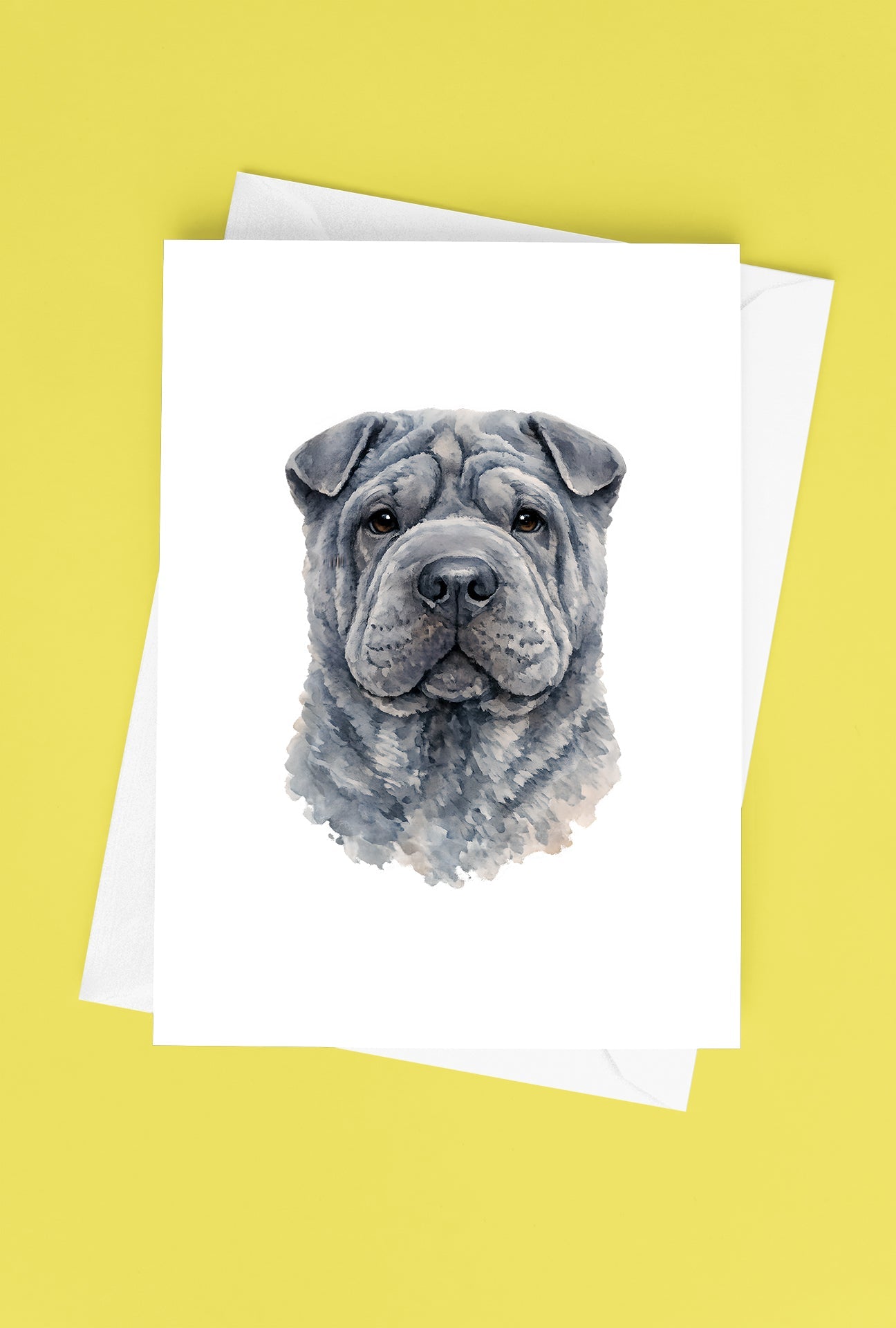 Shar Pei Watercolor Print Dog Notecard | 4x6 Blank Inside | Cute Pet Lover Stationery