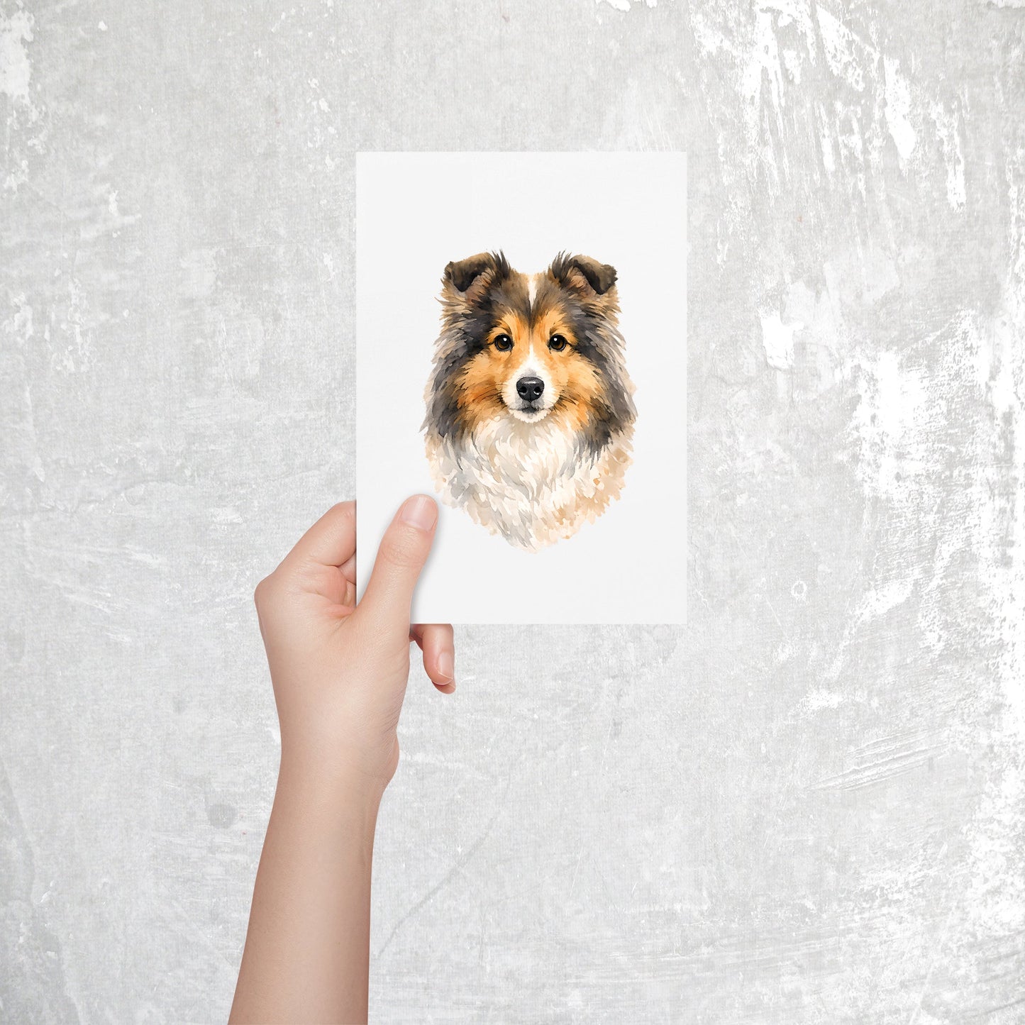 Shetland Sheepdog Watercolor Print Dog Notecard | 4x6 Blank Inside | Cute Pet Lover Stationery