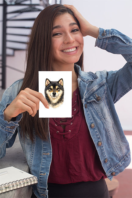 Shiba Inu Watercolor Print Dog Notecard | 4x6 Blank Inside | Cute Pet Lover Stationery