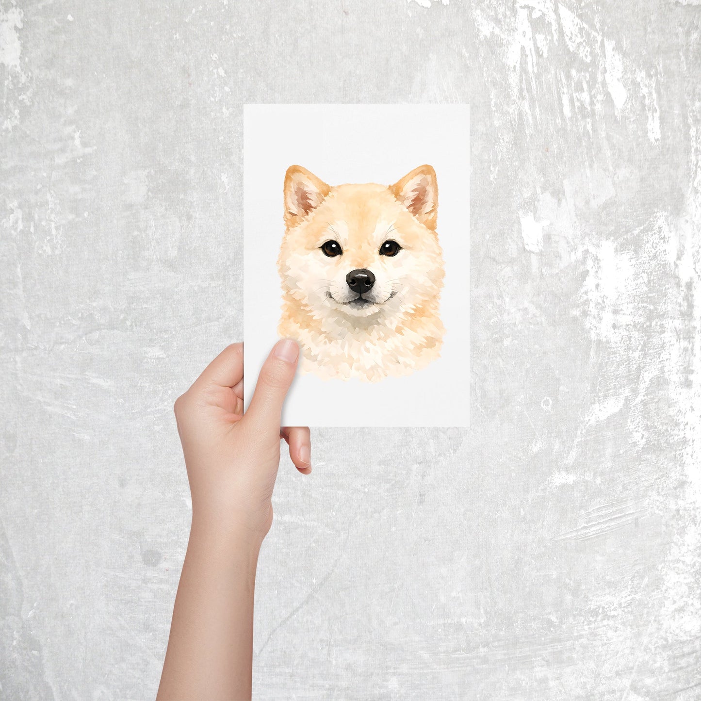 Shiba Inu Watercolor Print Dog Notecard | 4x6 Blank Inside | Cute Pet Lover Stationery