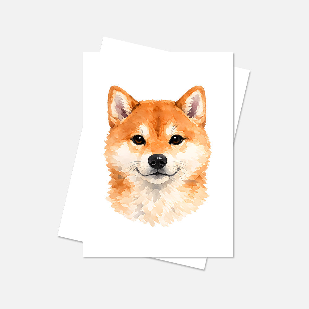 Shiba Inu Watercolor Print Dog Notecard | 4x6 Blank Inside | Cute Pet Lover Stationery