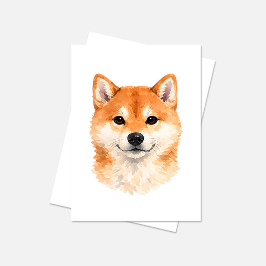 Shiba Inu Watercolor Print Dog Notecard | 4x6 Blank Inside | Cute Pet Lover Stationery