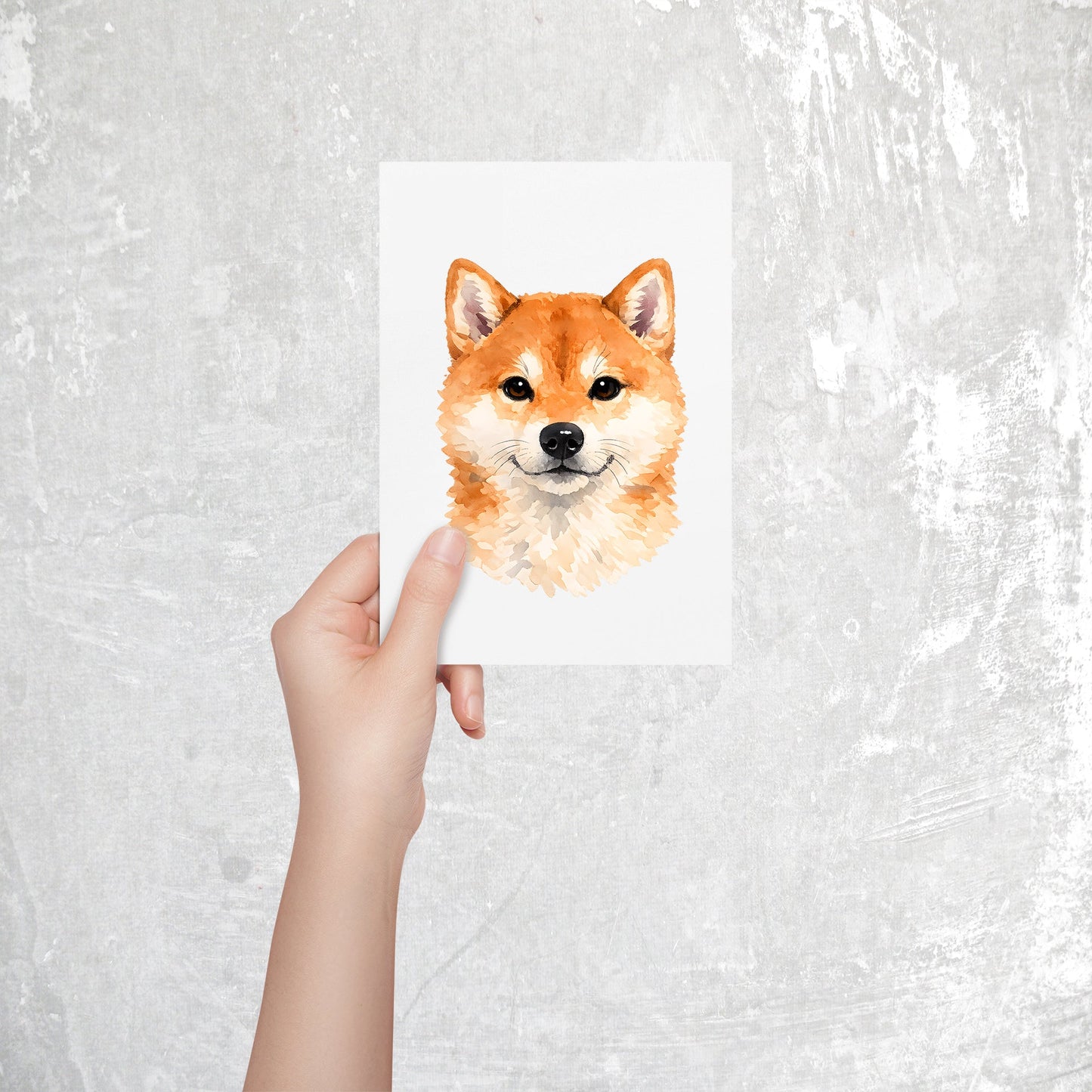 Shiba Inu Watercolor Print Dog Notecard | 4x6 Blank Inside | Cute Pet Lover Stationery