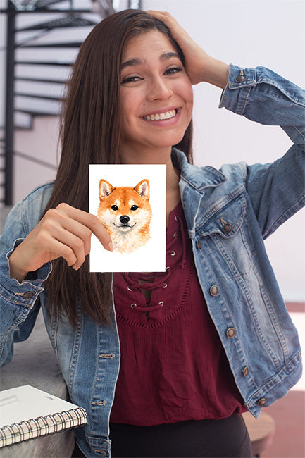 Shiba Inu Watercolor Print Dog Notecard | 4x6 Blank Inside | Cute Pet Lover Stationery
