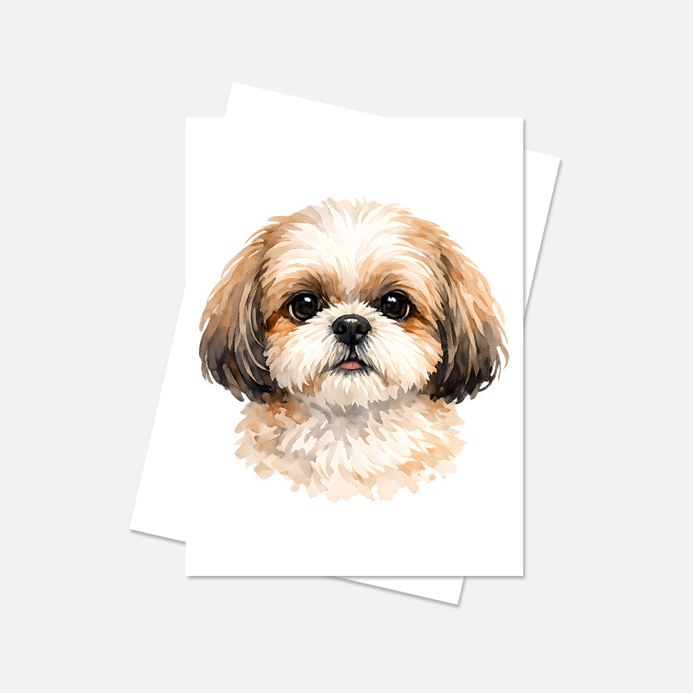Shih Tzu Watercolor Print Dog Notecard | 4x6 Blank Inside | Cute Pet Lover Stationery