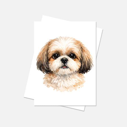 Shih Tzu Watercolor Print Dog Notecard | 4x6 Blank Inside | Cute Pet Lover Stationery