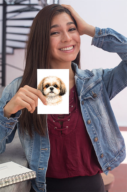 Shih Tzu Watercolor Print Dog Notecard | 4x6 Blank Inside | Cute Pet Lover Stationery