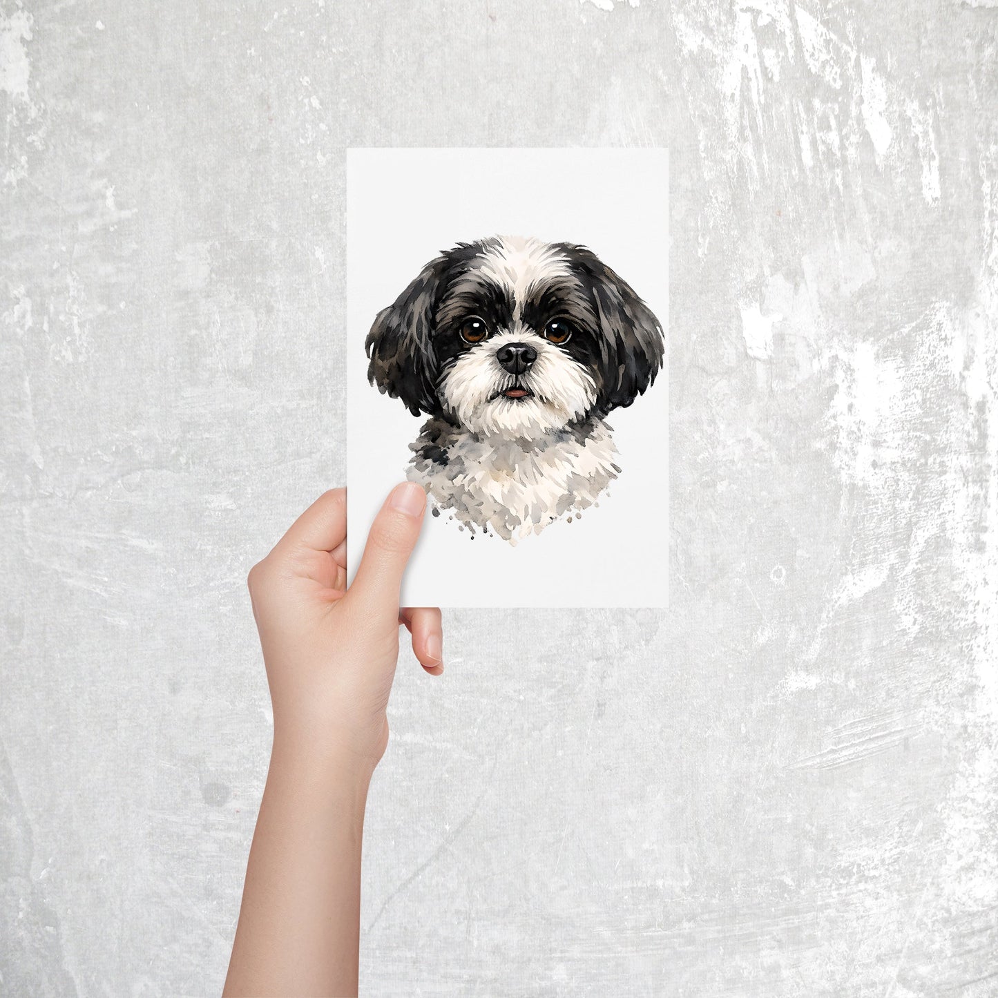Shih Tzu Watercolor Print Dog Notecard | 4x6 Blank Inside | Cute Pet Lover Stationery
