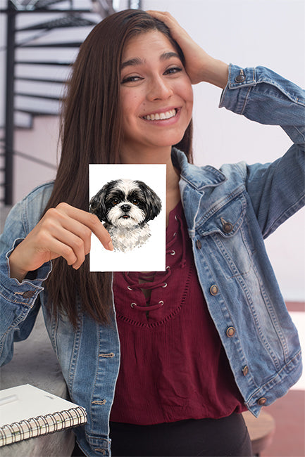 Shih Tzu Watercolor Print Dog Notecard | 4x6 Blank Inside | Cute Pet Lover Stationery
