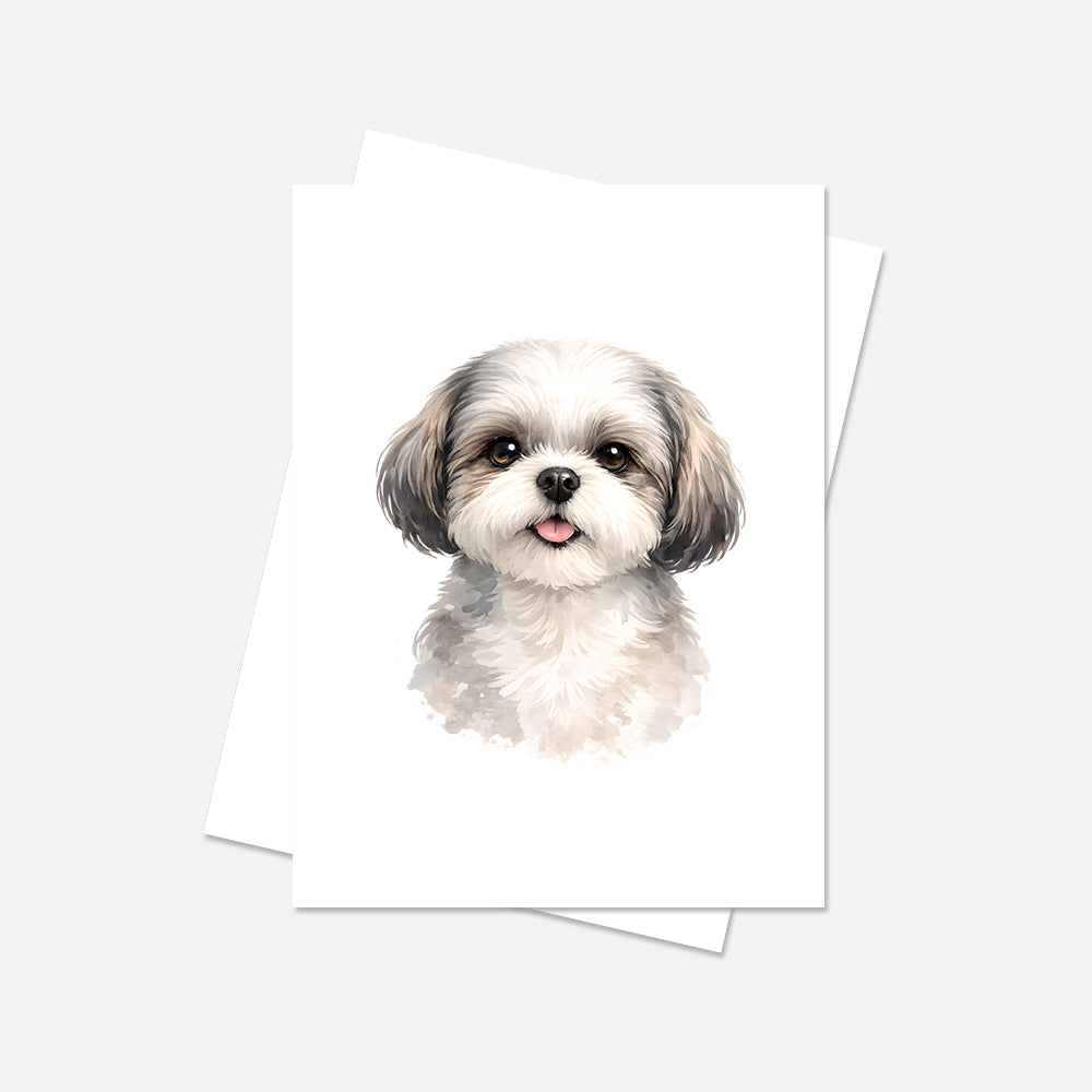 Shih Tzu Watercolor Print Dog Notecard | 4x6 Blank Inside | Cute Pet Lover Stationery )