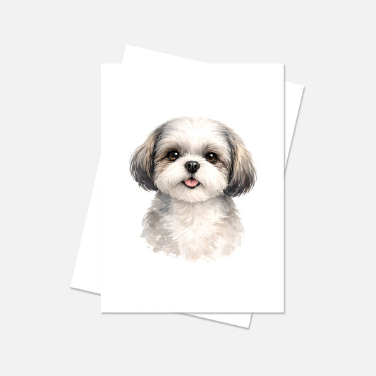 Shih Tzu Watercolor Print Dog Notecard | 4x6 Blank Inside | Cute Pet Lover Stationery )