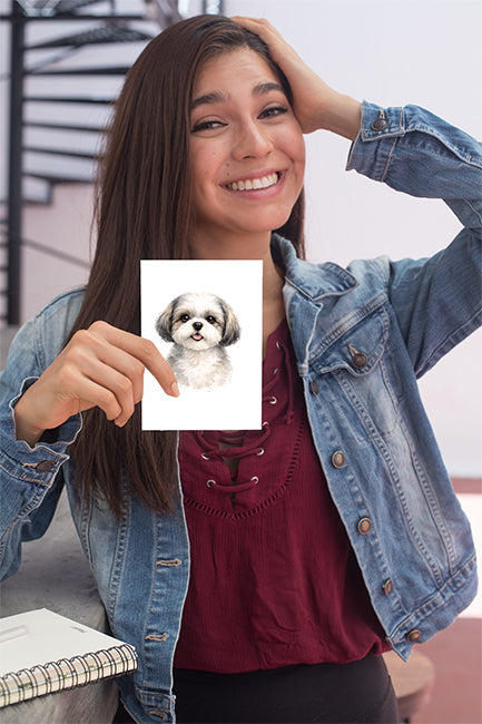 Shih Tzu Watercolor Print Dog Notecard | 4x6 Blank Inside | Cute Pet Lover Stationery )