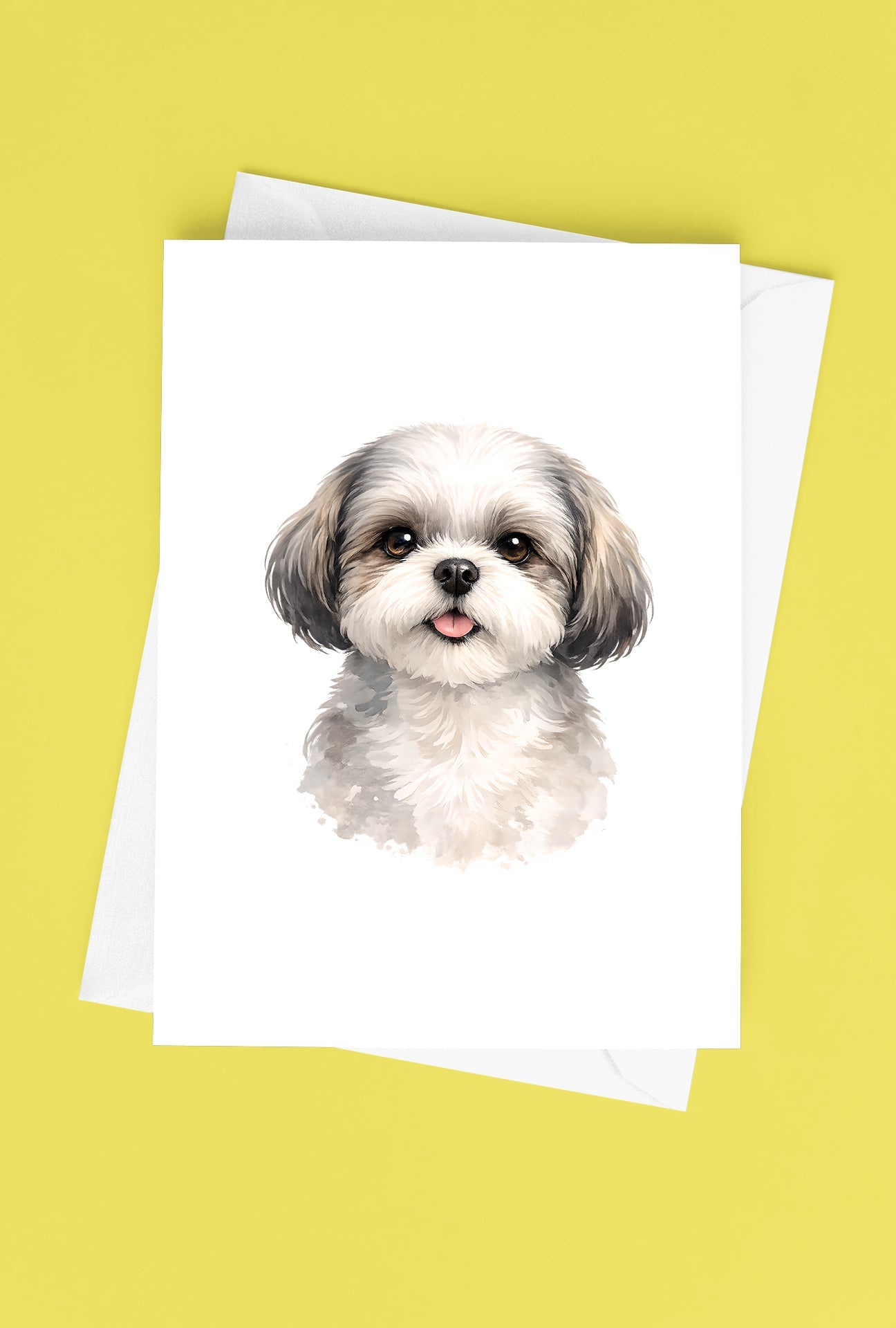 Shih Tzu Watercolor Print Dog Notecard | 4x6 Blank Inside | Cute Pet Lover Stationery )