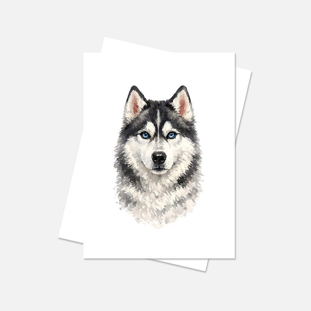 Siberian Husky Watercolor Print Dog Notecard | 4x6 Blank Inside | Cute Pet Lover Stationery