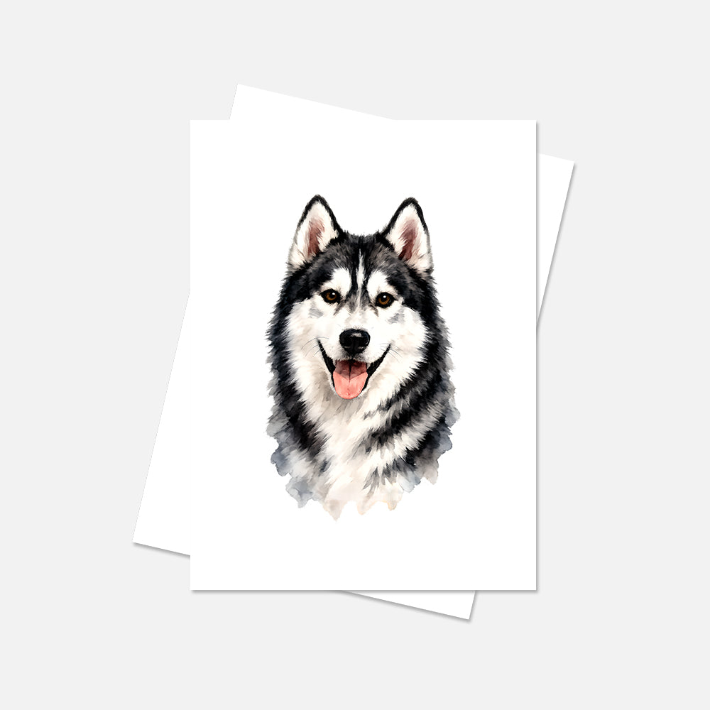 Siberian Husky Watercolor Print Dog Notecard | 4x6 Blank Inside | Cute Pet Lover Stationery