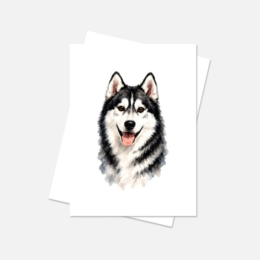 Siberian Husky Watercolor Print Dog Notecard | 4x6 Blank Inside | Cute Pet Lover Stationery