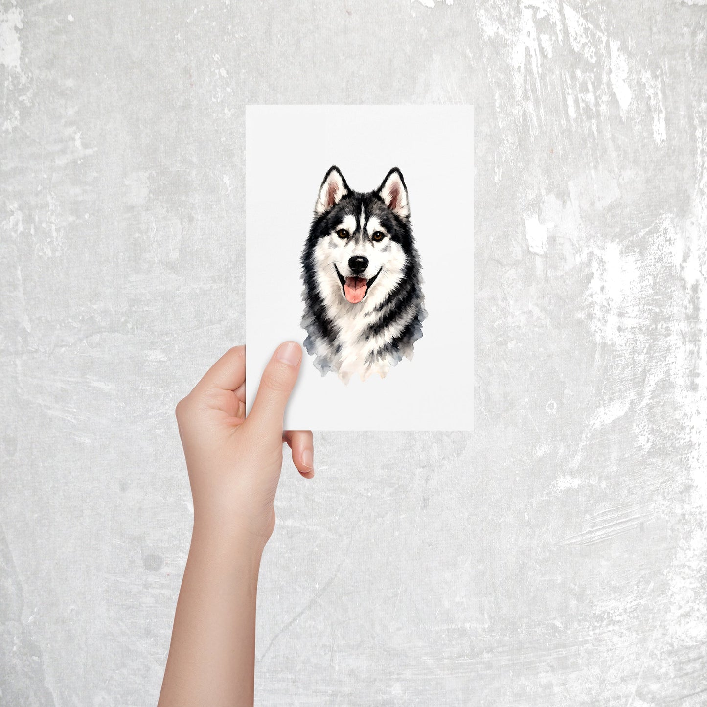Siberian Husky Watercolor Print Dog Notecard | 4x6 Blank Inside | Cute Pet Lover Stationery