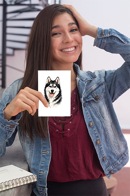 Siberian Husky Watercolor Print Dog Notecard | 4x6 Blank Inside | Cute Pet Lover Stationery