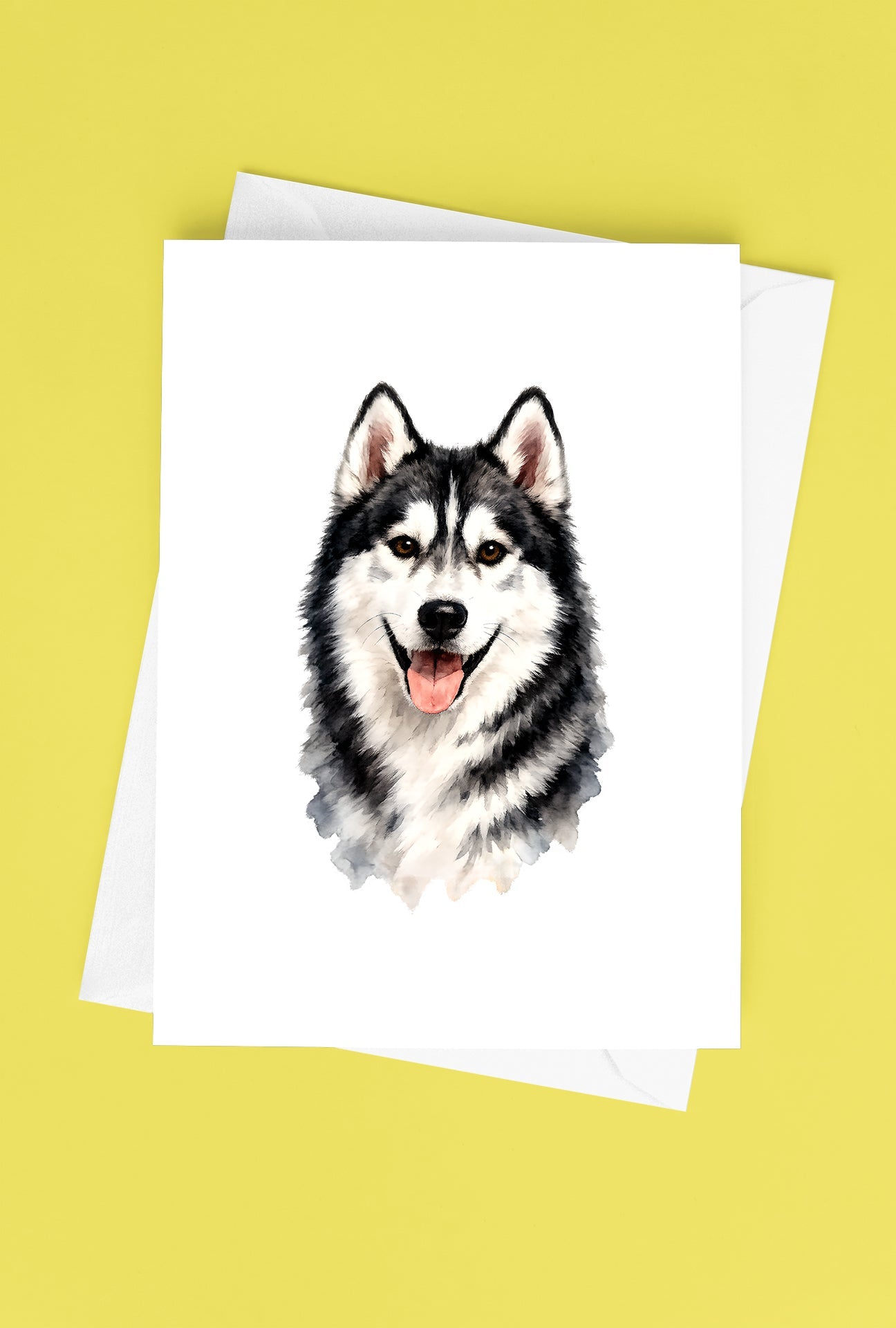 Siberian Husky Watercolor Print Dog Notecard | 4x6 Blank Inside | Cute Pet Lover Stationery