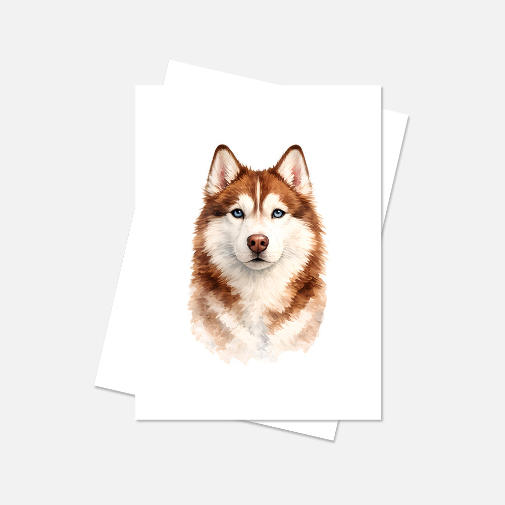 Siberian Husky Watercolor Print Dog Notecard | 4x6 Blank Inside | Cute Pet Lover Stationery