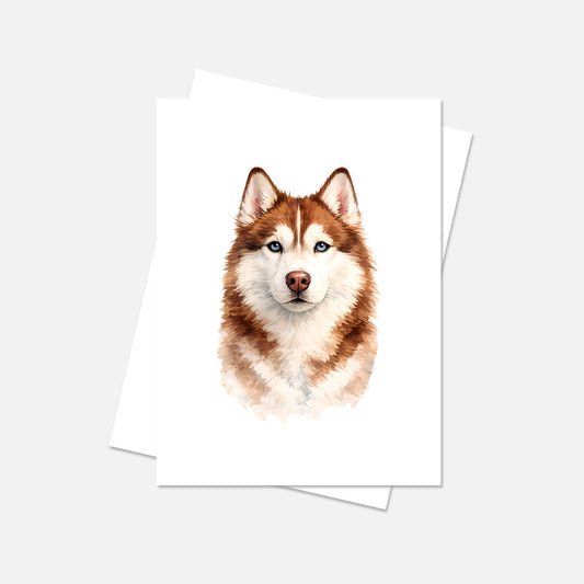 Siberian Husky Watercolor Print Dog Notecard | 4x6 Blank Inside | Cute Pet Lover Stationery