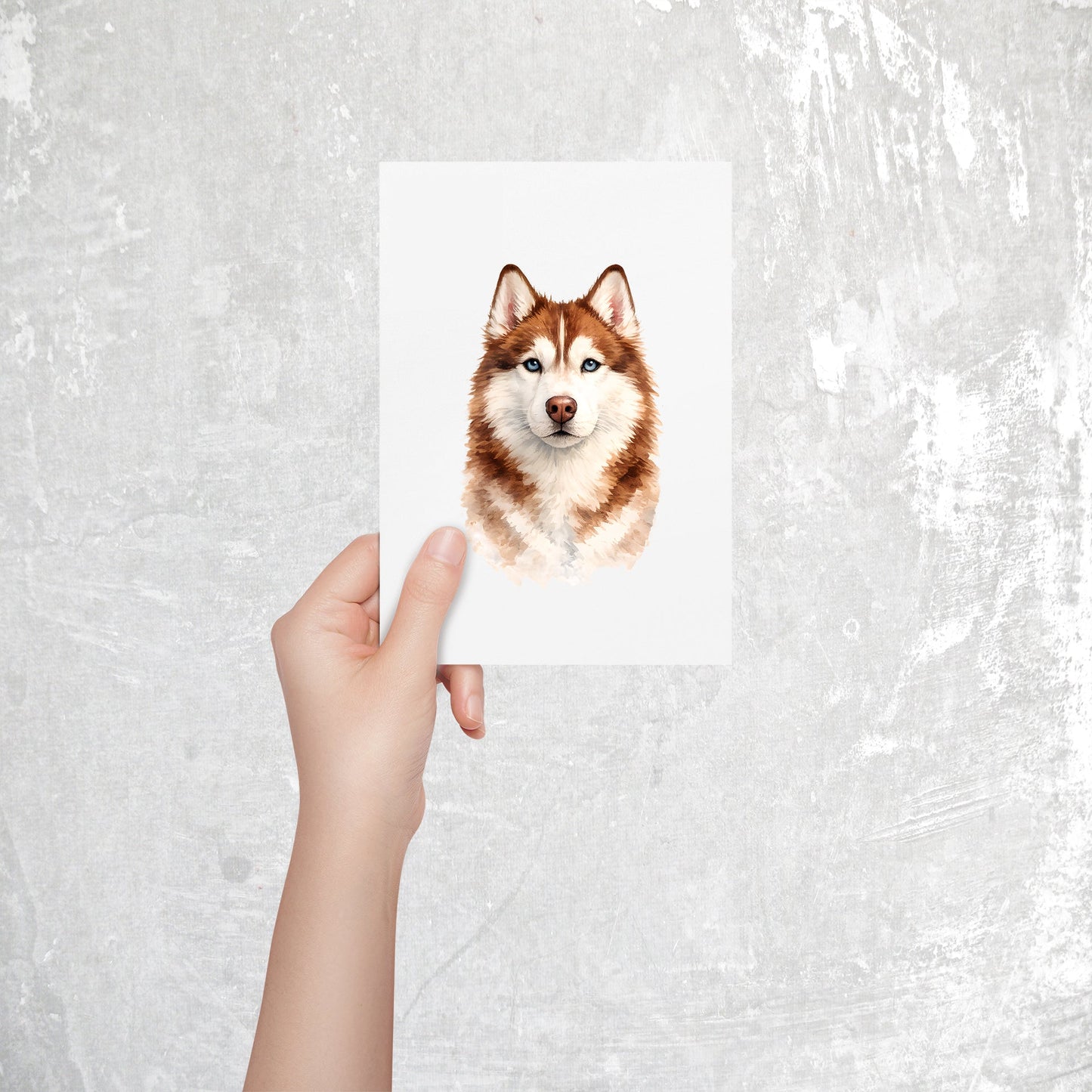 Siberian Husky Watercolor Print Dog Notecard | 4x6 Blank Inside | Cute Pet Lover Stationery