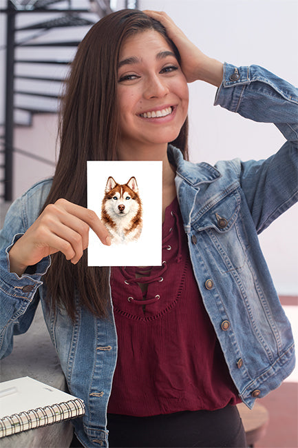 Siberian Husky Watercolor Print Dog Notecard | 4x6 Blank Inside | Cute Pet Lover Stationery