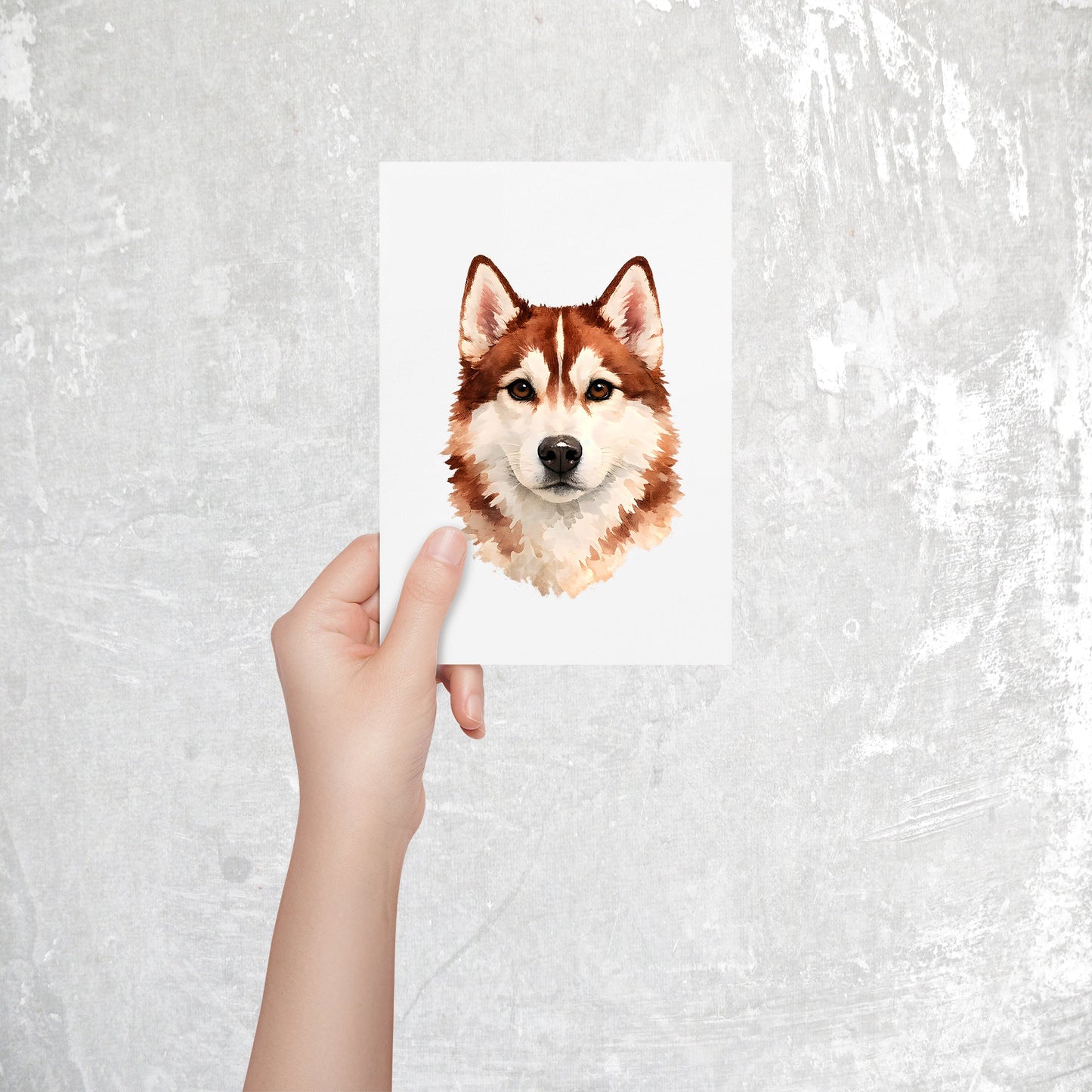 Siberian Husky Watercolor Print Dog Notecard | 4x6 Blank Inside | Cute Pet Lover Stationery