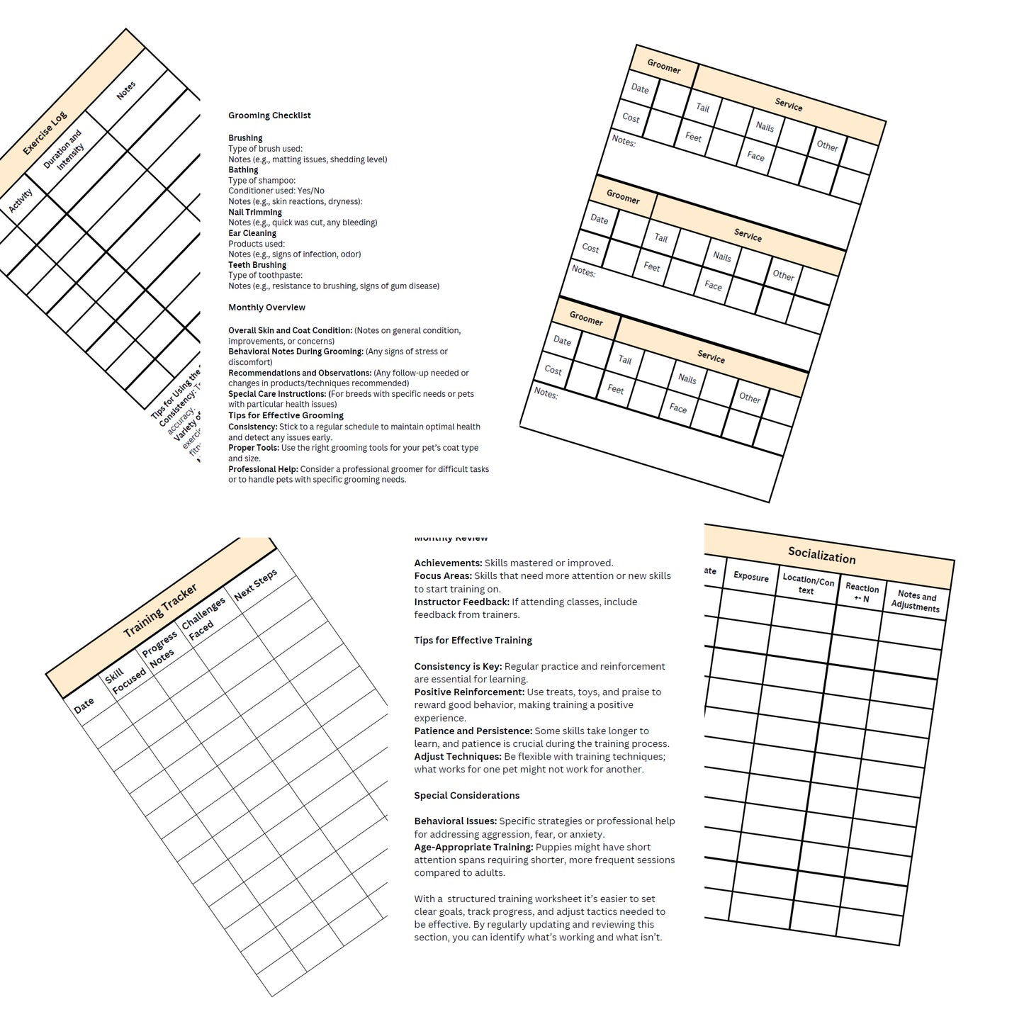 Printable Dog Pet Care Planner Health Record Checklists Worksheets Digital Download