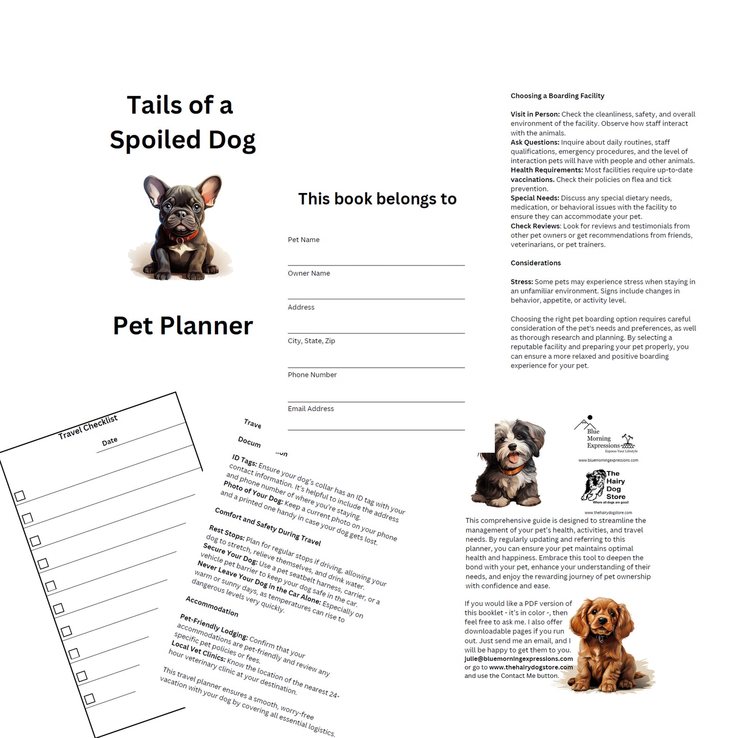 Printable Dog Pet Care Planner Health Record Checklists Worksheets Digital Download