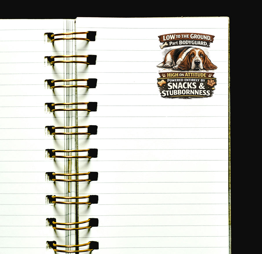 Funny Basset Hound Sticker Low to the Ground Dog Humor Journal Scrapbook Gift