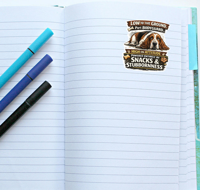 Funny Basset Hound Sticker Low to the Ground Dog Humor Journal Scrapbook Gift