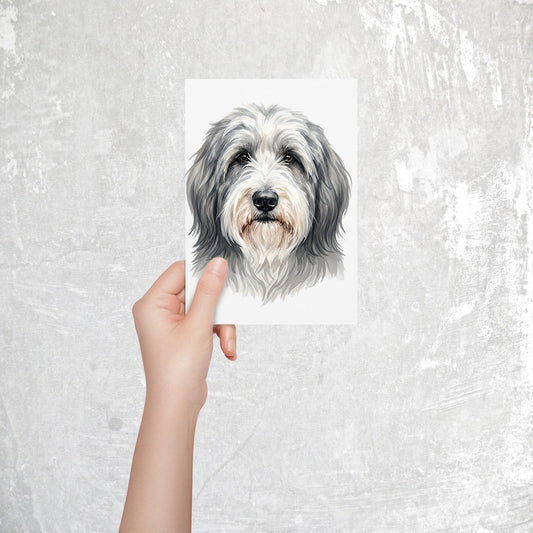 Bearded Collie Watercolor Print Dog Notecard | 4x6 Blank Inside | Cute Pet Lover Stationery