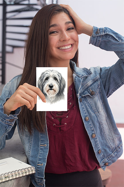 Bearded Collie Watercolor Print Dog Notecard | 4x6 Blank Inside | Cute Pet Lover Stationery