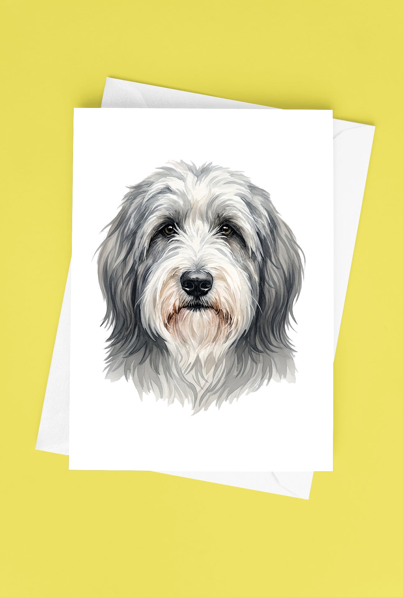 Bearded Collie Watercolor Print Dog Notecard | 4x6 Blank Inside | Cute Pet Lover Stationery